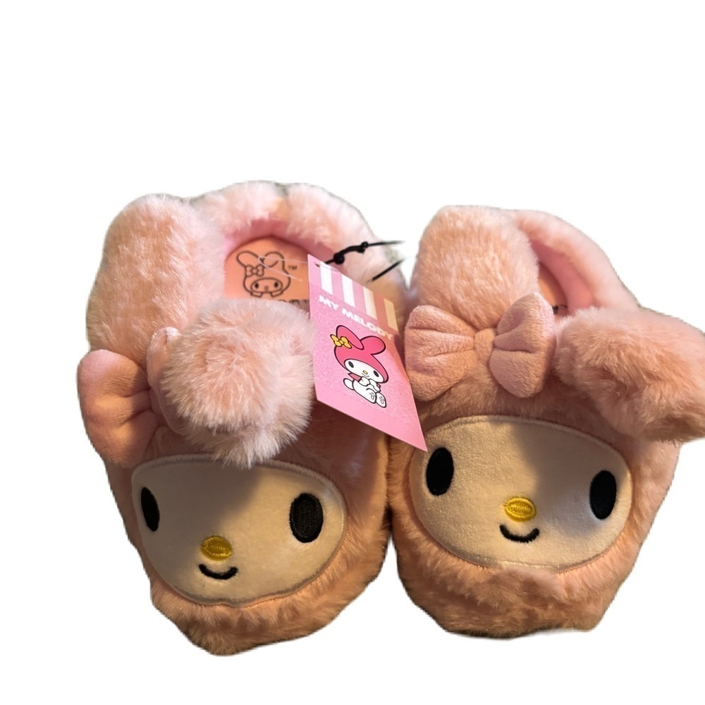 Hello Kitty My Melody Plush Slippers NEW 11/12 Pink Kids Girls
